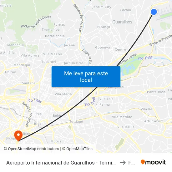 Aeroporto Internacional de Guarulhos - Terminal 1 to Fmu map