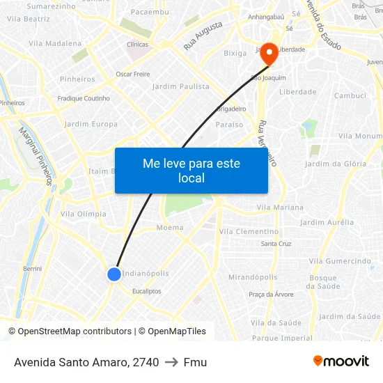 Avenida Santo Amaro, 2740 to Fmu map