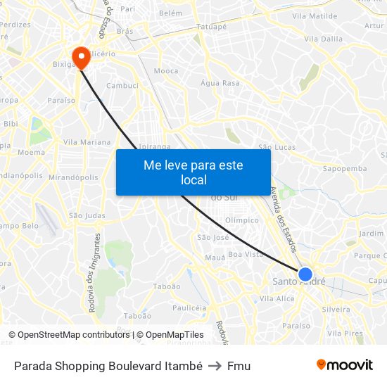 Parada Shopping Boulevard Itambé to Fmu map