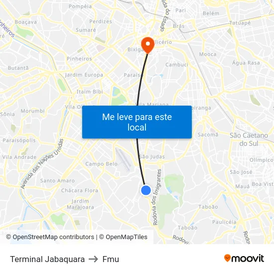 Terminal Jabaquara to Fmu map