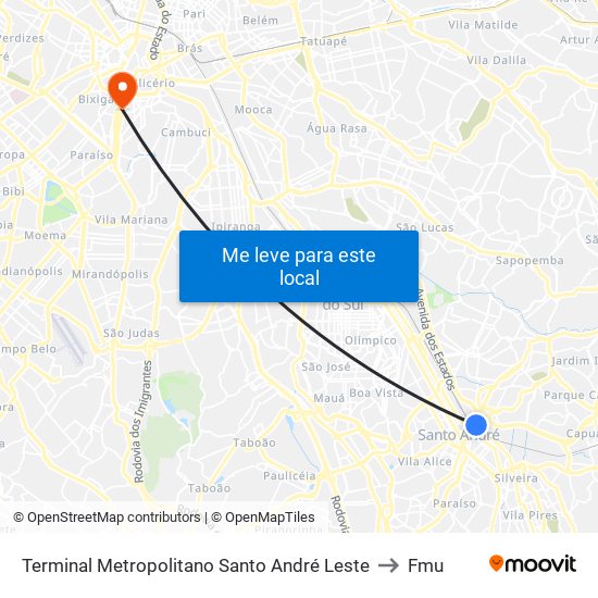 Terminal Metropolitano Santo André Leste to Fmu map