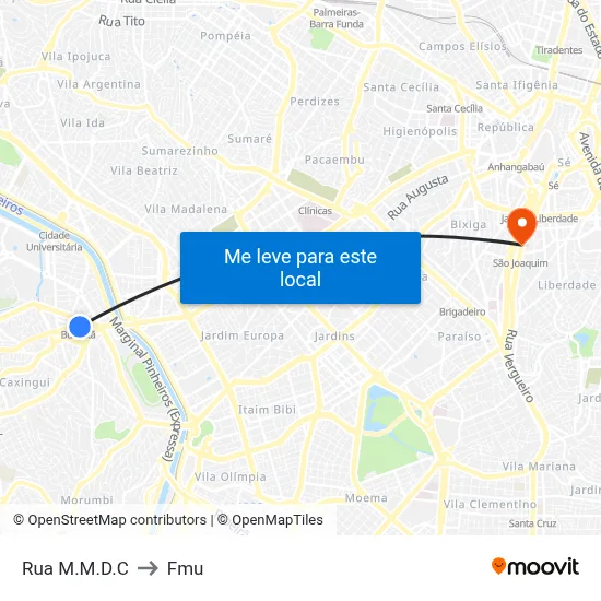 Rua M.M.D.C to Fmu map