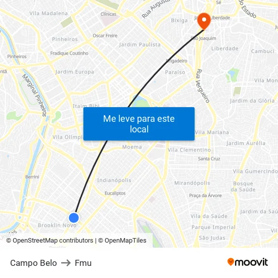 Campo Belo to Fmu map