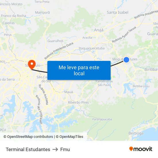 Terminal Estudantes to Fmu map