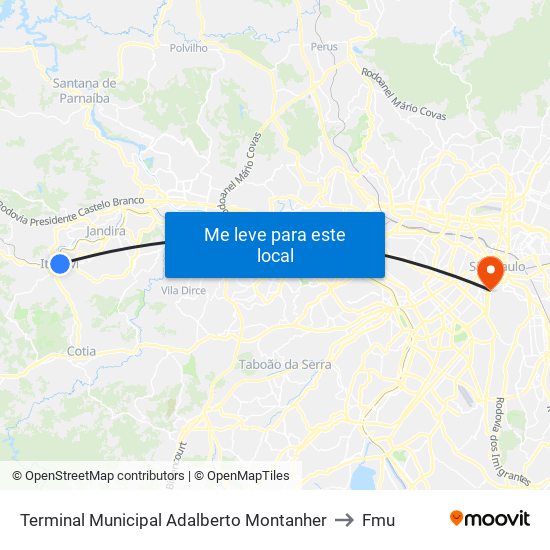 Terminal Municipal Adalberto Montanher to Fmu map
