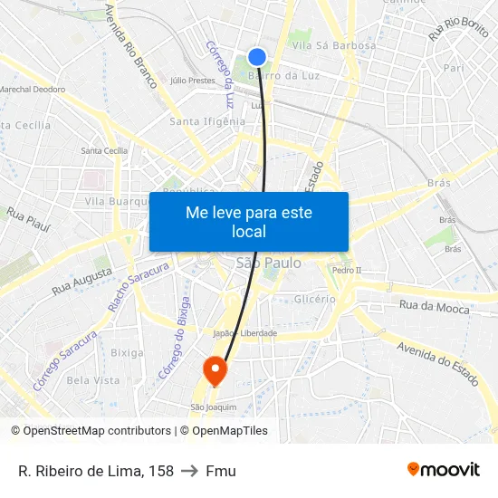 R. Ribeiro de Lima, 158 to Fmu map
