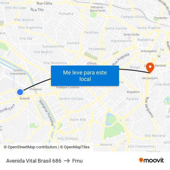 Avenida Vital Brasil 686 to Fmu map