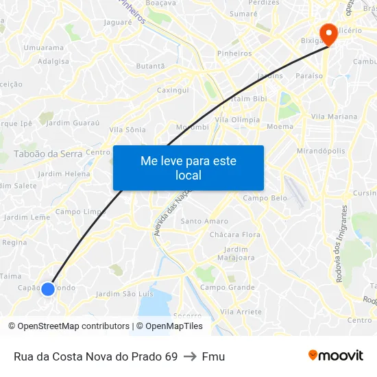 Rua da Costa Nova do Prado 69 to Fmu map