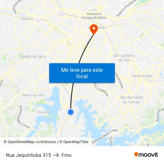 Rua Jequirituba 315 to Fmu map
