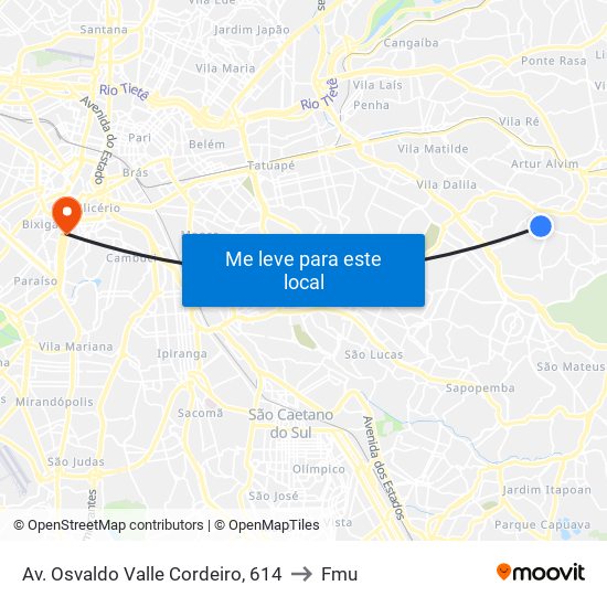 Av. Osvaldo Valle Cordeiro, 614 to Fmu map