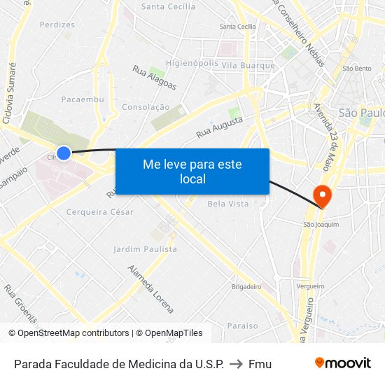 Parada Faculdade de Medicina da U.S.P. to Fmu map