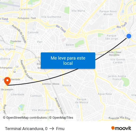 Terminal Aricanduva, 0 to Fmu map