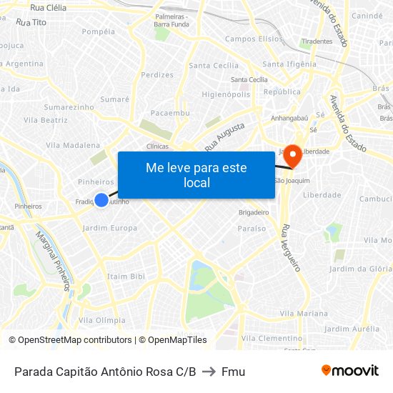 Parada Capitão Antônio Rosa C/B to Fmu map