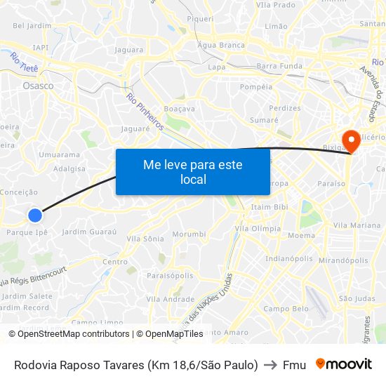 Rodovia Raposo Tavares (Km 18,6/São Paulo) to Fmu map