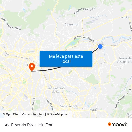 Av. Pires do Rio, 1 to Fmu map