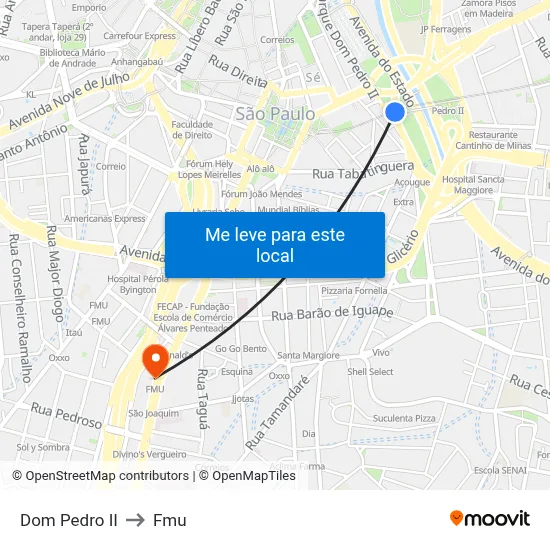 Dom Pedro II to Fmu map