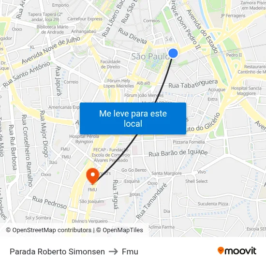 Parada Roberto Simonsen to Fmu map