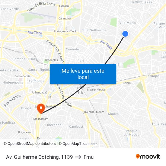 Av. Guilherme Cotching, 1139 to Fmu map