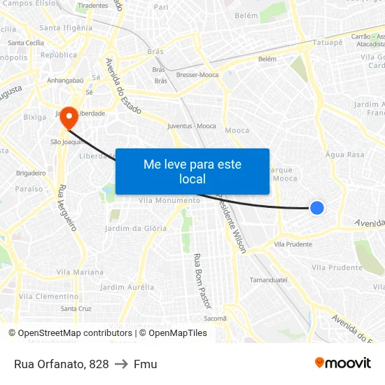Rua Orfanato, 828 to Fmu map