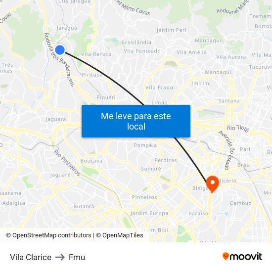 Vila Clarice to Fmu map