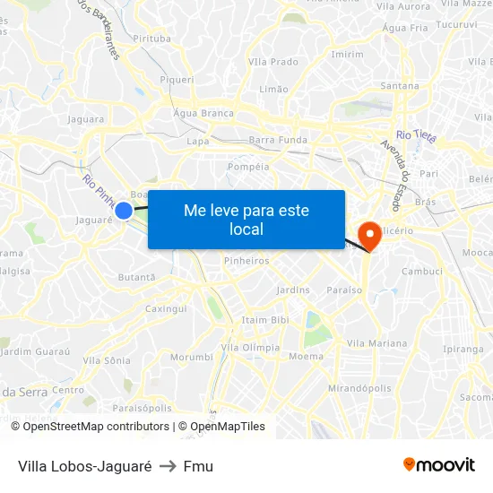 Villa Lobos-Jaguaré to Fmu map