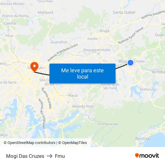Mogi Das Cruzes to Fmu map