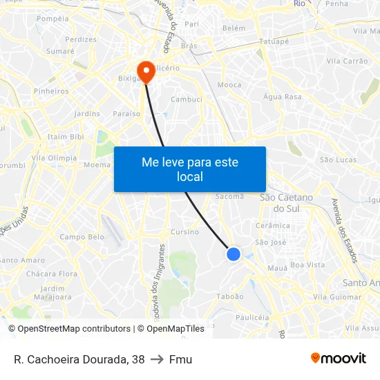 R. Cachoeira Dourada, 38 to Fmu map