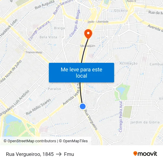 Rua Vergueiroo, 1845 to Fmu map