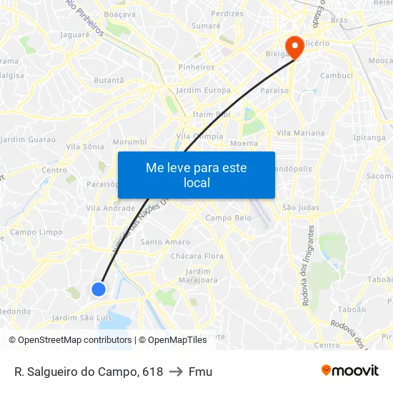 R. Salgueiro do Campo, 618 to Fmu map