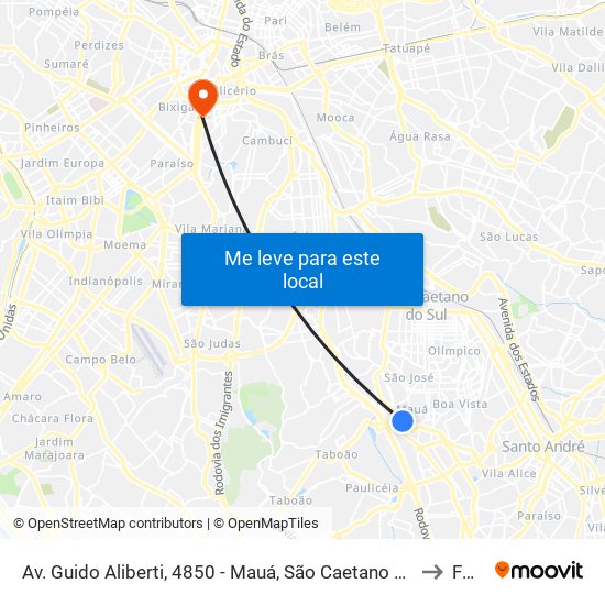 Av. Guido Aliberti, 4850 - Mauá, São Caetano do Sul to Fmu map