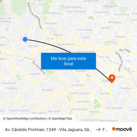 Av. Cândido Portinari, 1349 - Vila Jaguara, São Paulo to Fmu map