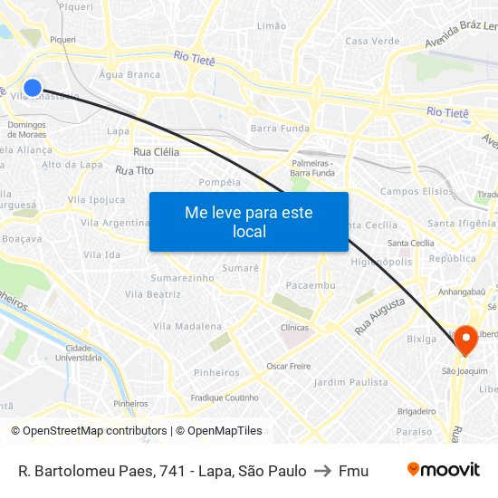 R. Bartolomeu Paes, 741 - Lapa, São Paulo to Fmu map