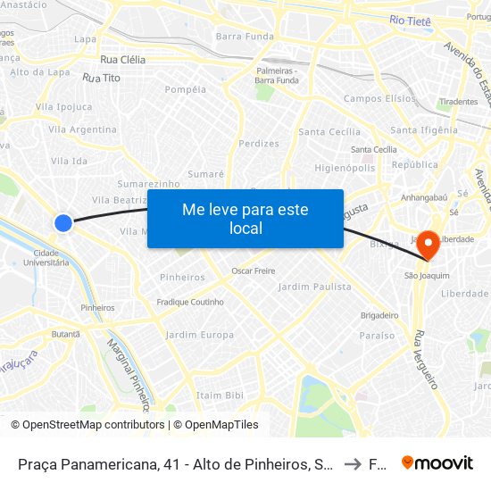 Praça Panamericana, 41 - Alto de Pinheiros, São Paulo to Fmu map