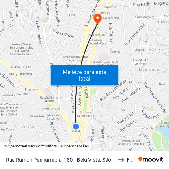 Rua Ramon Penharrubia, 180 - Bela Vista, São Paulo to Fmu map