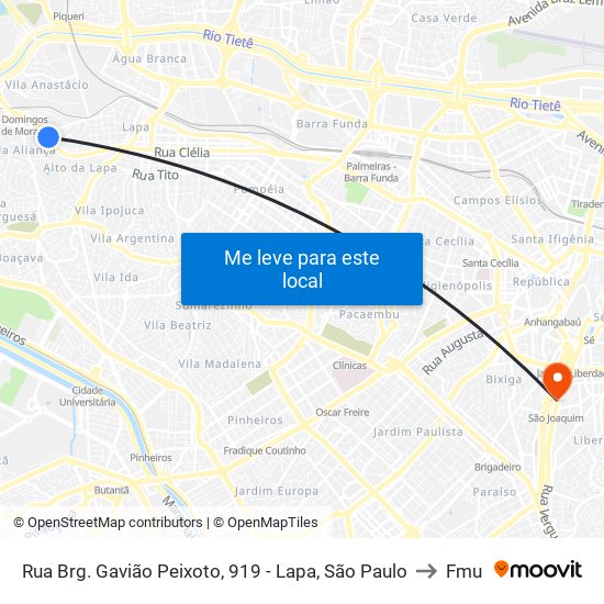 Rua Brg. Gavião Peixoto, 919 - Lapa, São Paulo to Fmu map