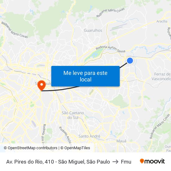 Av. Pires do Rio, 410 - São Miguel, São Paulo to Fmu map