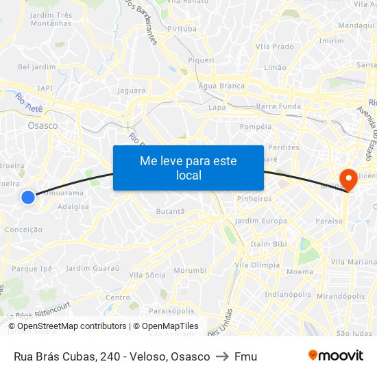 Rua Brás Cubas, 240 - Veloso, Osasco to Fmu map