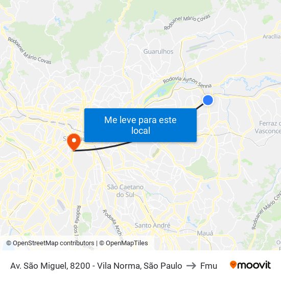 Av. São Miguel, 8200 - Vila Norma, São Paulo to Fmu map