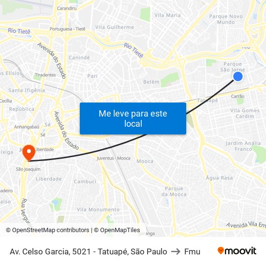 Av. Celso Garcia, 5021 - Tatuapé, São Paulo to Fmu map