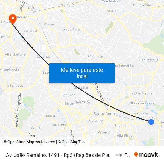 Av. João Ramalho, 1491 - Rp3 (Regiões de Planejamento), Mauá to Fmu map