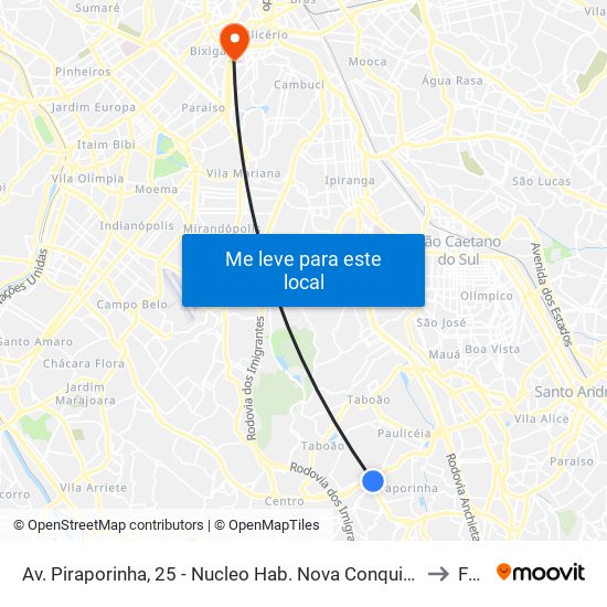 Av. Piraporinha, 25 - Nucleo Hab. Nova Conquista, Diadema to Fmu map