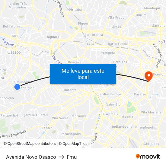 Avenida Novo Osasco to Fmu map