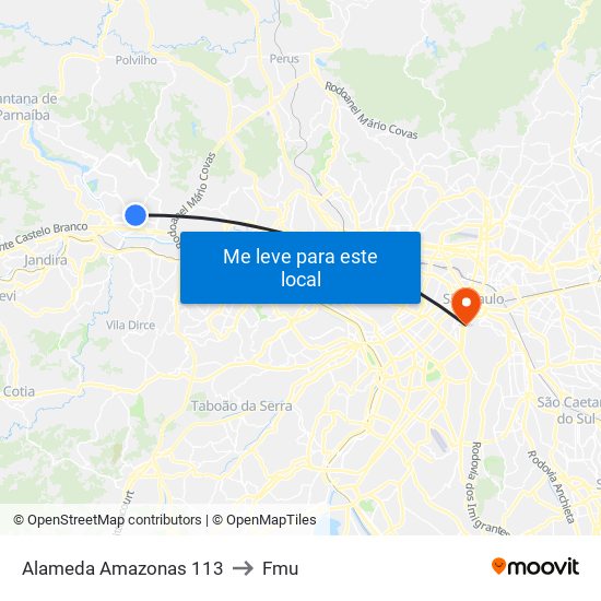 Alameda Amazonas 113 to Fmu map