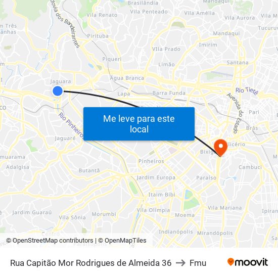 Rua Capitão Mor Rodrigues de Almeida 36 to Fmu map