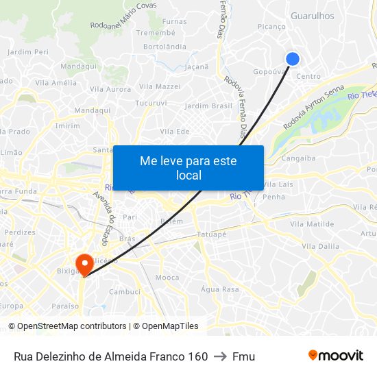 Rua Delezinho de Almeida Franco 160 to Fmu map