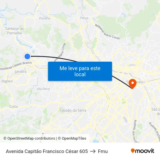 Avenida Capitão Francisco César 605 to Fmu map