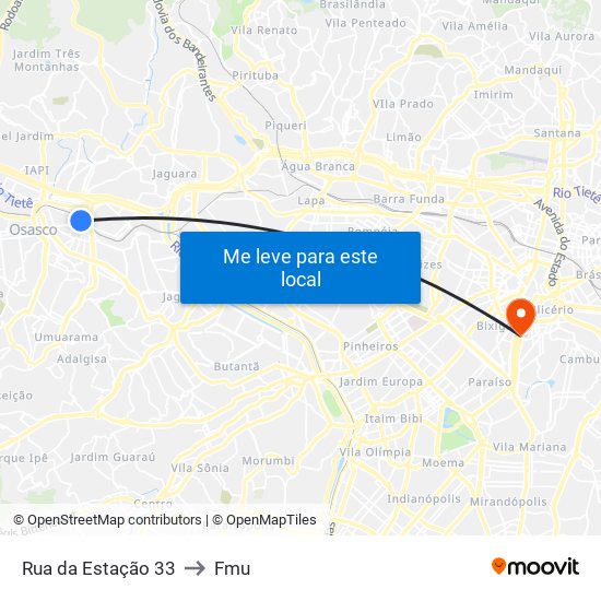 Rua da Estação 33 to Fmu map