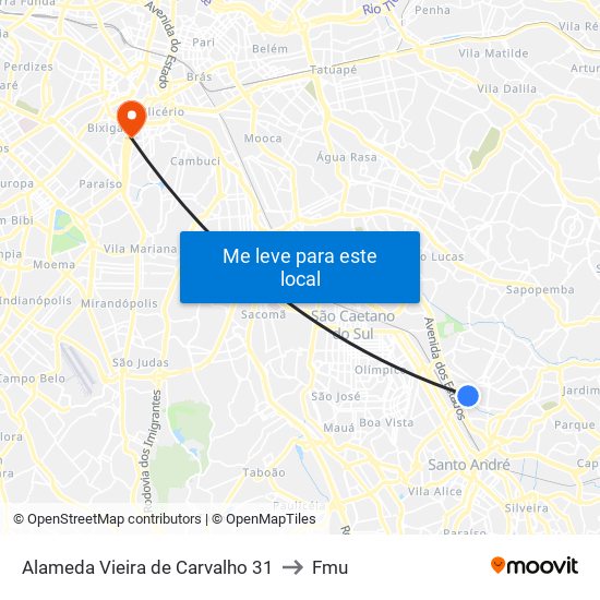Alameda Vieira de Carvalho 31 to Fmu map