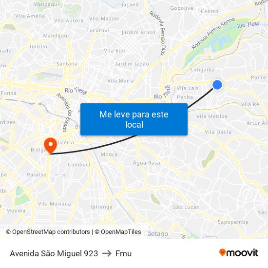 Avenida São Miguel 923 to Fmu map