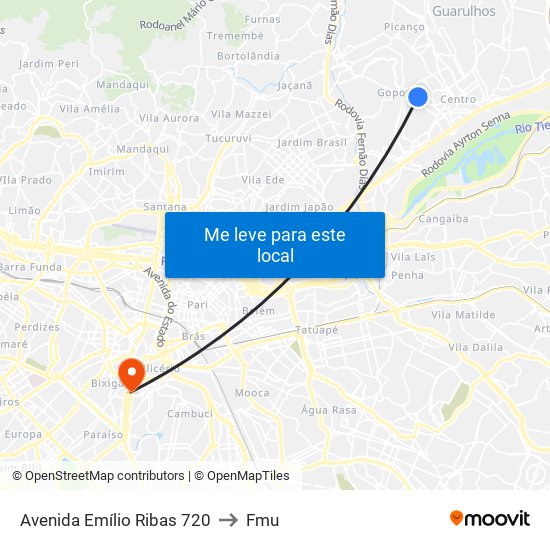 Avenida Emílio Ribas 720 to Fmu map